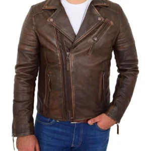 Mens Real Cowhide Biker Jacket Vintage Copper Rust Rub Off Slim Fit Style Max