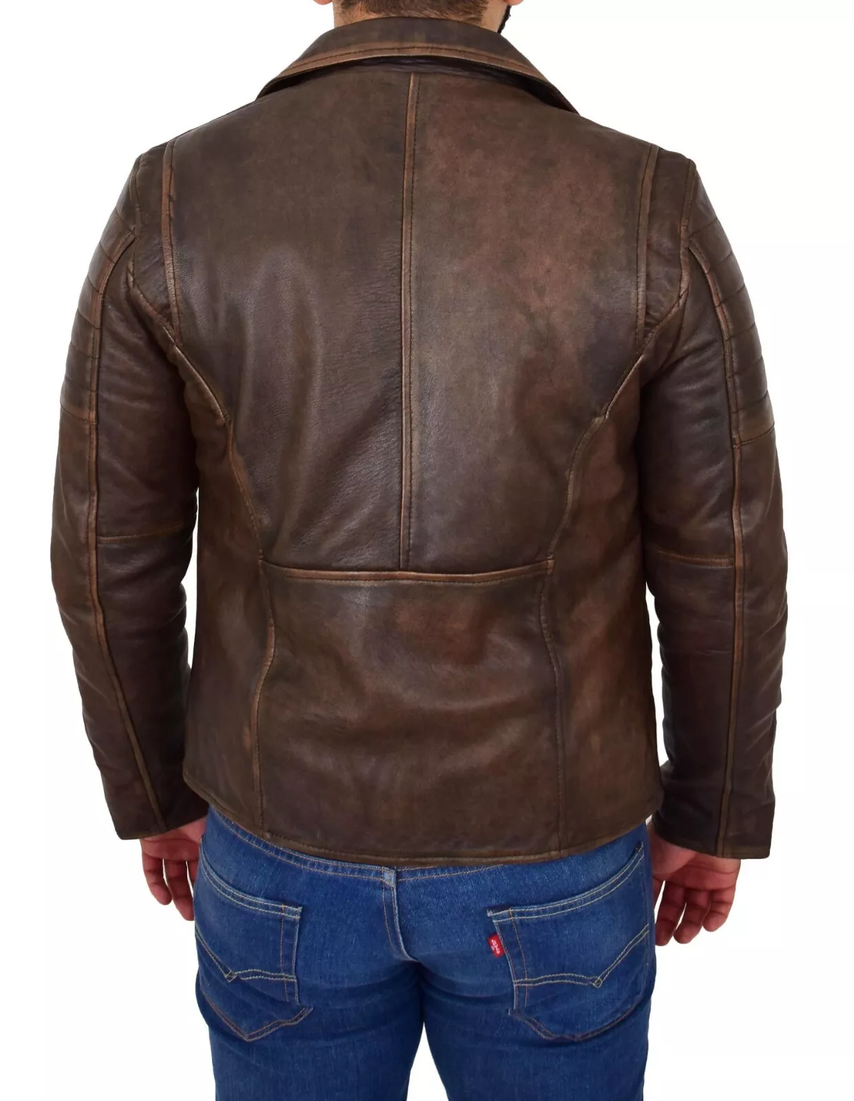 Mens Real Cowhide Biker Jacket Vintage Copper Rust Rub Off Slim Fit Style Max - Image 6