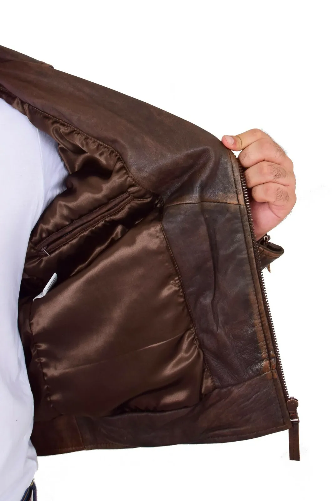 Mens Real Cowhide Biker Jacket Vintage Copper Rust Rub Off Slim Fit Style Max - Image 7