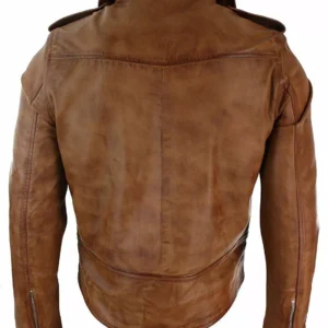 Mens Slim Fit Cross Zip Tan Brown Brando Casual Soft Real Cowhide Jacket