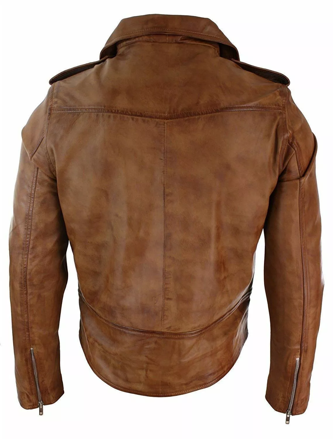 Mens Slim Fit Cross Zip Tan Brown Brando Casual Soft Real Cowhide Jacket - Image 2