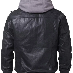 Mens Slim Fit Hooded Biker Cowhide Jacket