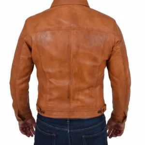 Mens Soft Cowhide Trucker Jacket Tan American Western Denim Levi Style Coat NEW