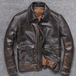 Vintage A2 Bomber AIR Force Style Distressed Brown Real Cowhide Jacket for Mens