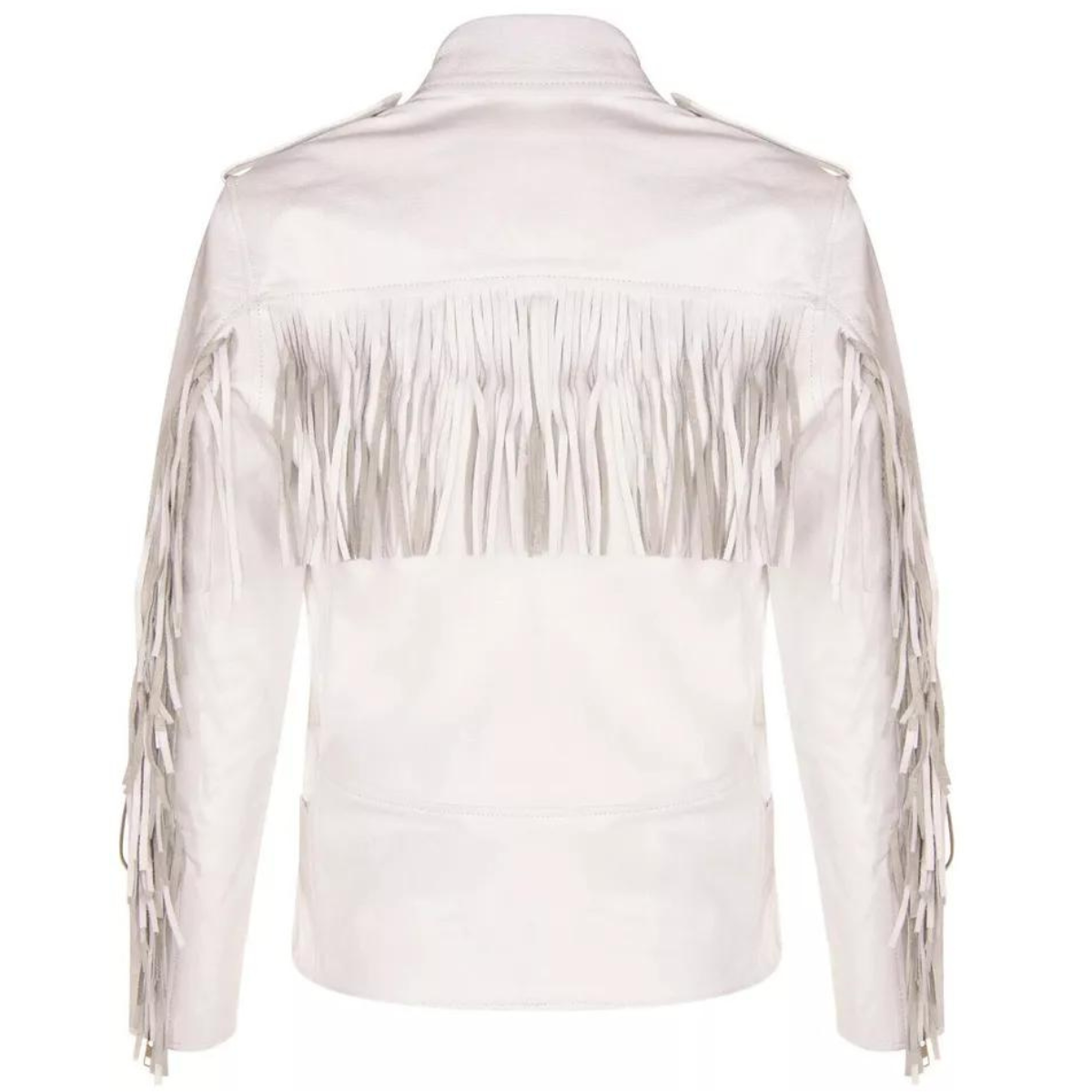Mens White FRINGE Cowhide Biker Jacket Brando TASSELED Motorcycle Retro Cow Hide - Image 3