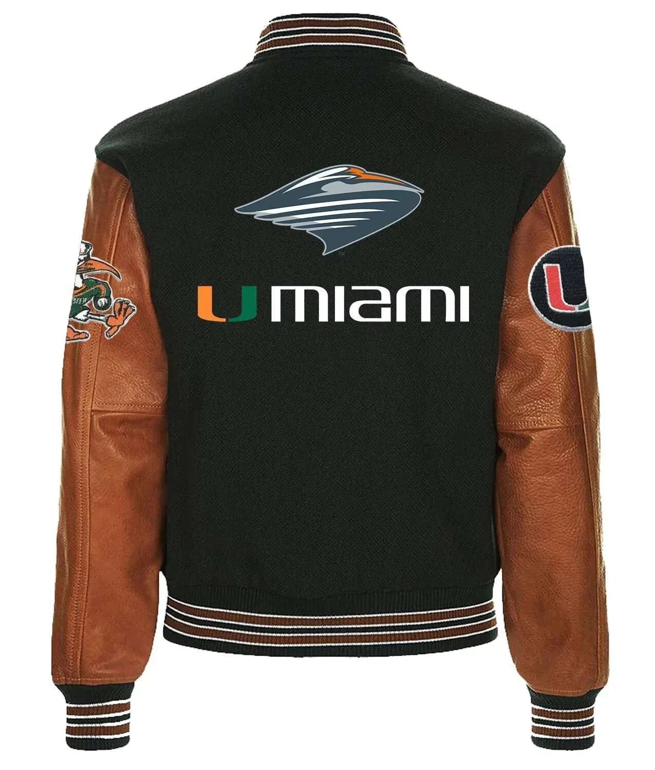 Miami Hurricanes Black Wool Genuine Cowhide Sleeves Varsity Men Letterman Jacket - Image 2
