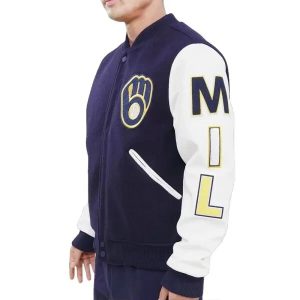 Milwaukee Brewers Wool Genuine Cowhide Sleeves Varsity Letterman Men's Jacket