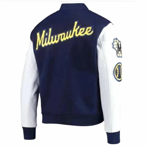Milwaukee Brewers Wool Genuine Cowhide Sleeves Varsity Letterman Men's Jacket - Image 3