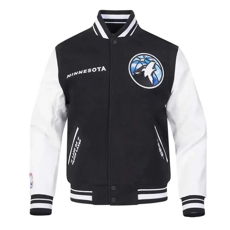 Minnesota Timberwolves Wool Genuine Cowhide Varsity Sleeves Men Letterman Jacket