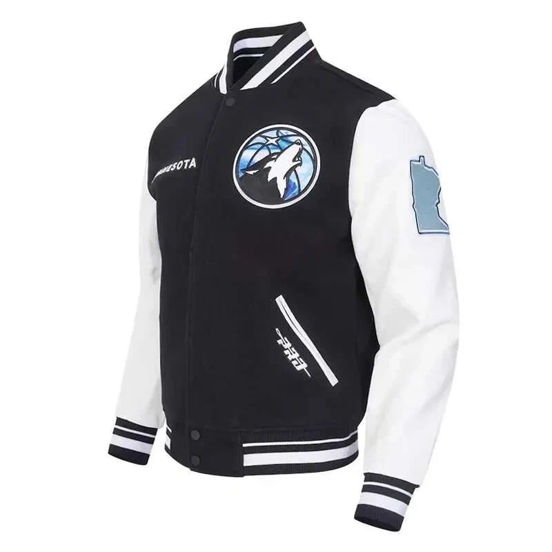 Minnesota Timberwolves Wool Genuine Cowhide Varsity Sleeves Men Letterman Jacket - Image 2