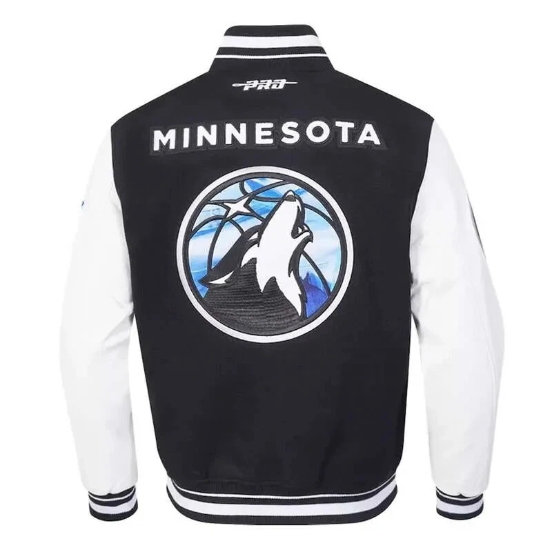 Minnesota Timberwolves Wool Genuine Cowhide Varsity Sleeves Men Letterman Jacket - Image 3