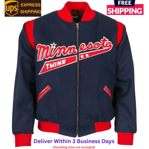 Minnesota Twins Blue Varsity Wool Bomber Letterman Jacket Free Shipping