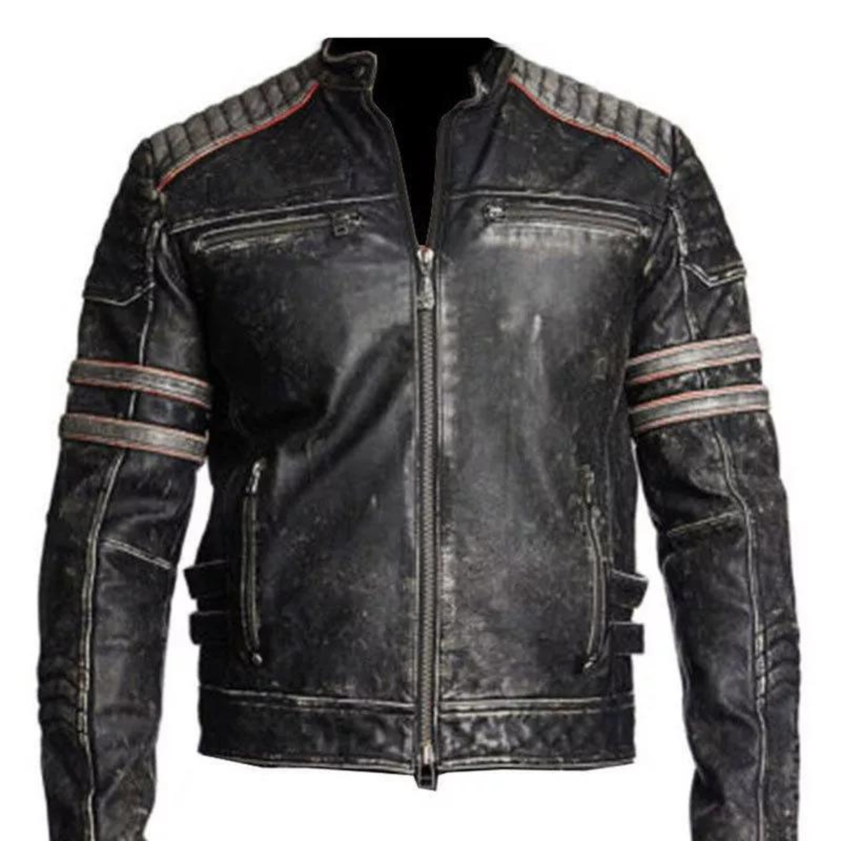 Motorbike MC Vintage Retro Cowhide Distressed Black Jacket - Men Biker Jacket