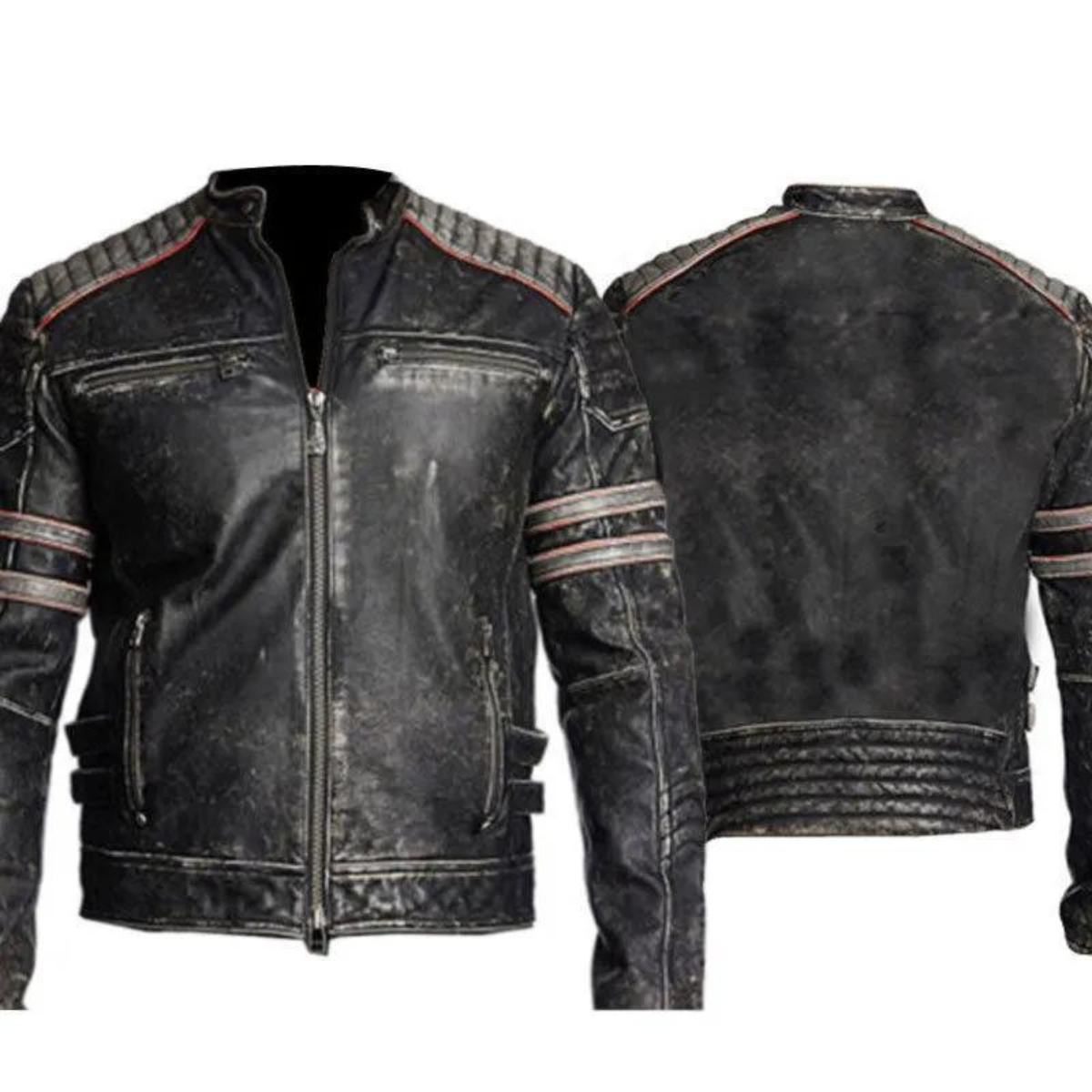 Motorbike MC Vintage Retro Cowhide Distressed Black Jacket - Men Biker Jacket - Image 2