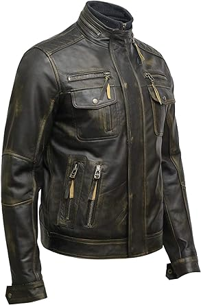 Motorcycle Jacket Real Sheepskin Cowhide Jackets for Men Distressed Retro - Image 5