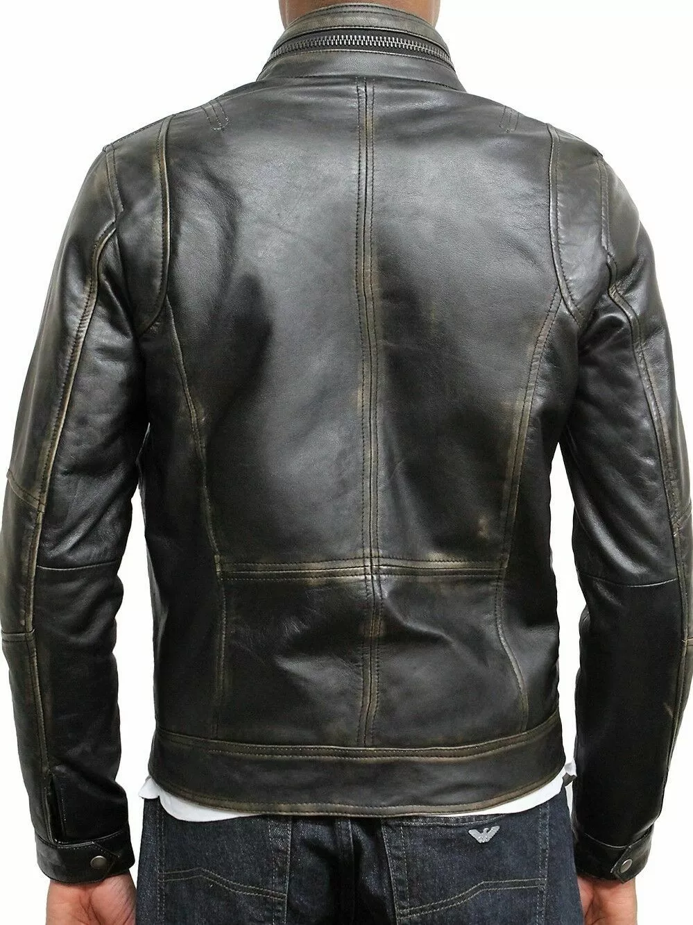 Motorcycle Jacket Real Sheepskin Cowhide Jackets for Men Distressed Retro - Image 2
