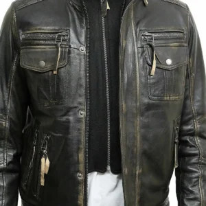 Motorcycle Jacket Real Sheepskin Cowhide Jackets for Men Distressed Retro