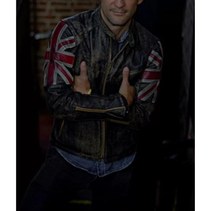 Motorcycle Vintage Racer Union Jack real Cowhide Distressed Jacket for Men