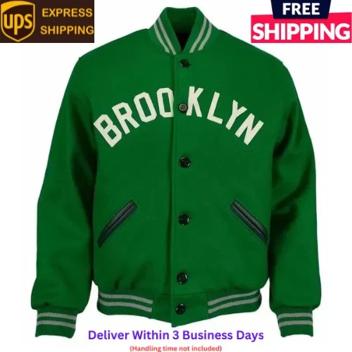 NBA Brooklyn Nets Green Wool Full-Button Letterman Women's Varsity Bomber Jacke