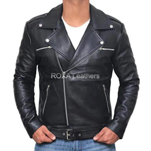 Negan Style Brando Biker Real real Black Cowhide Jacket -Motorcycle Outerwear For Men’s