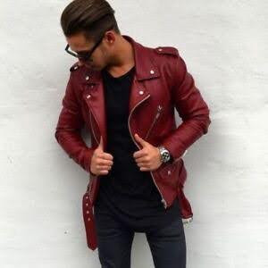 New Men Genuine real Cowhide Jacket Maroon Slim fit Biker Motorcycle jacket