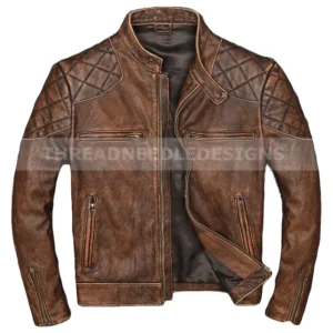 New Men's Classic British Style Quilted Designer Vintage Biker Cowhide Jacket
