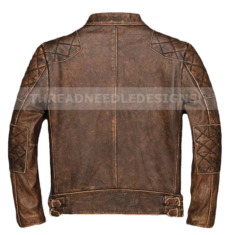 New Men's Classic British Style Quilted Designer Vintage Biker Cowhide Jacket - Image 2