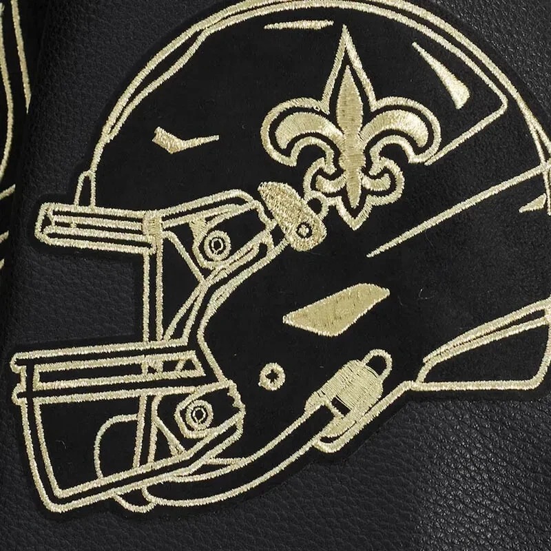 New Orleans Saints Black Wool Genuine Cowhide Sleeves Varsity Letterman Jacket - Image 6