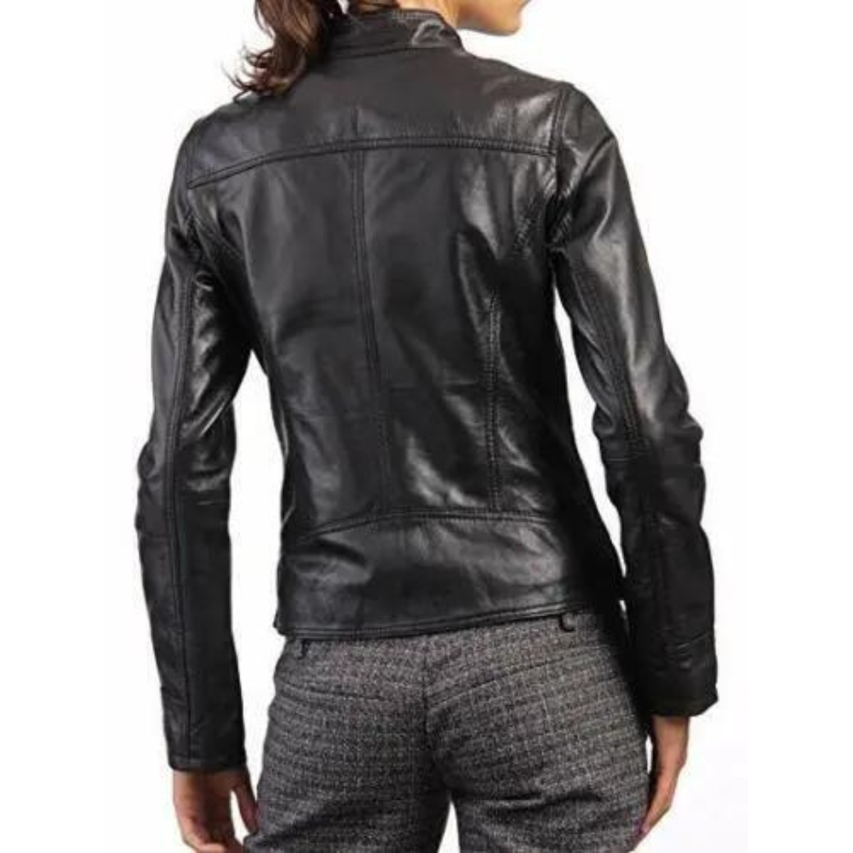 New Women Genuine Real Cowhide Jacket Ladies Slim Fit Biker Coat Black - Image 2