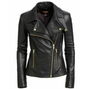 New Women's Black Slim Fit Biker Style Moto Biker Real Cowhide Jacket