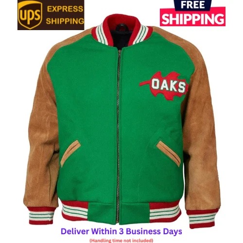 Oakland Oaks 1939 Green Wool & Brown Suede Cowhide Sleeves Men's Varsity Jacket - Image 2