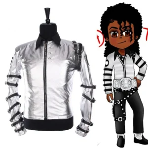 Punk MJ Michael Jackson Classic BAD tour Silver Shine Bodysuit Jacket Apparel