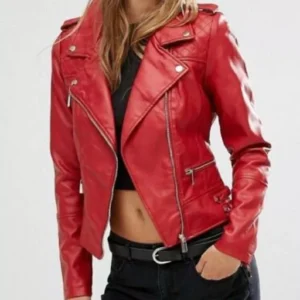 RED Stylish Women's Cowhide Jacket Genuine real Handmade Casual Biker Wear