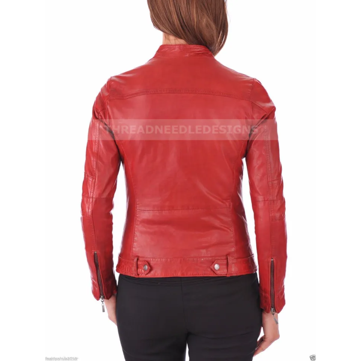 Red Women's real Soft Real Cowhide Jacket Motorcycle Slim fit Biker Jacket - Image 2