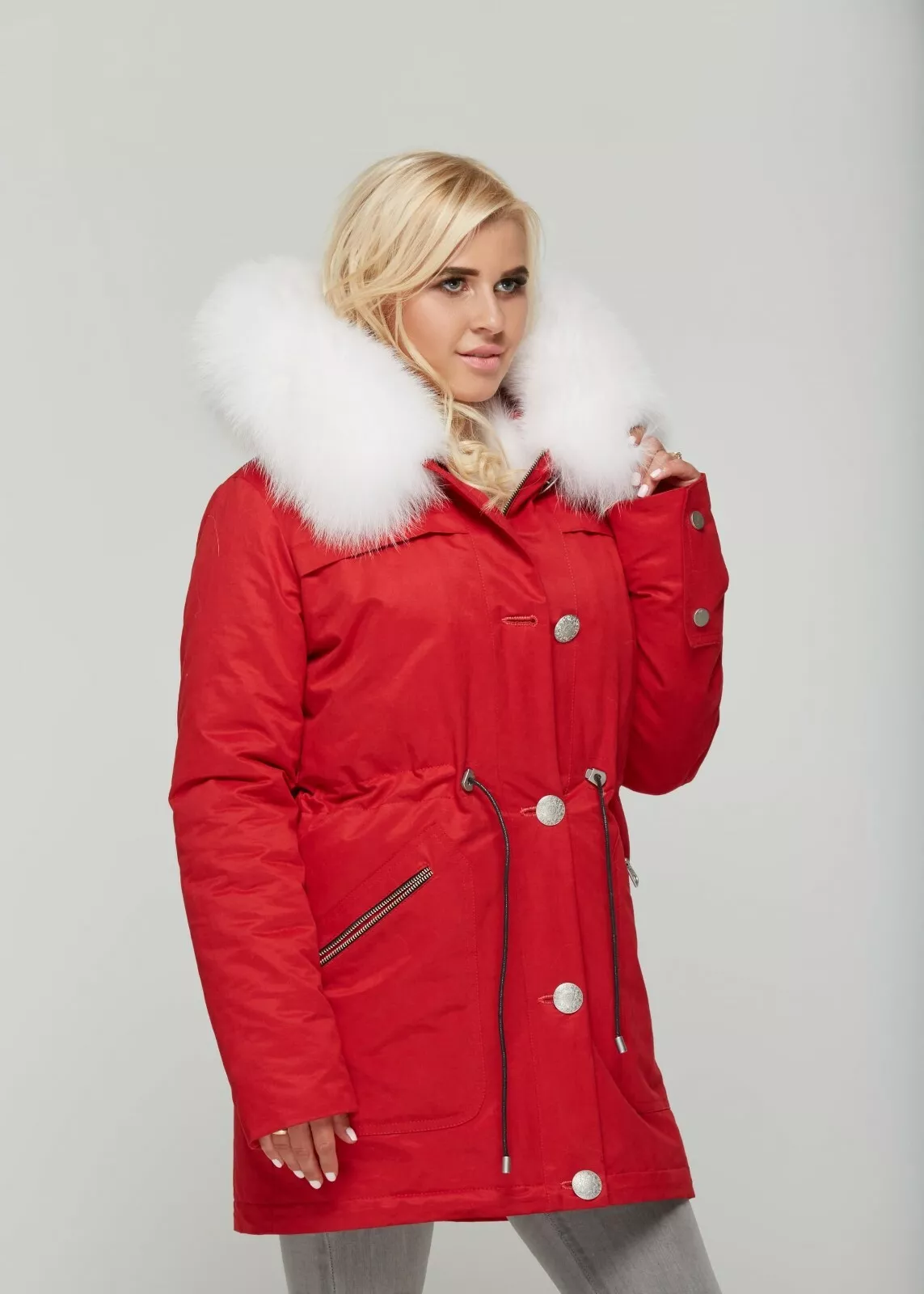 Women's Red parka with white fur