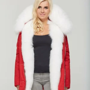 Women's Red parka with white fur