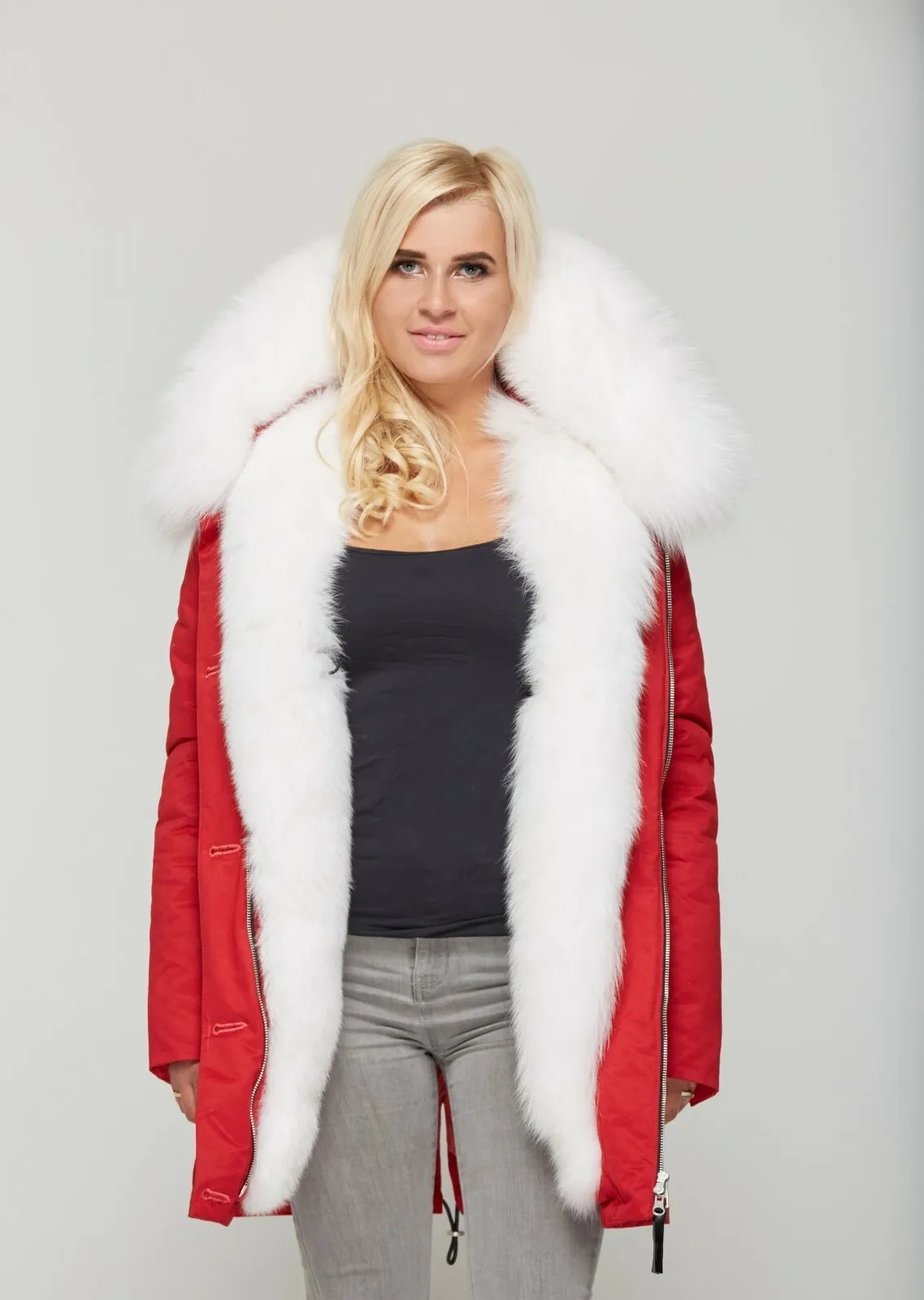 Women's Red parka with white fur - Image 2