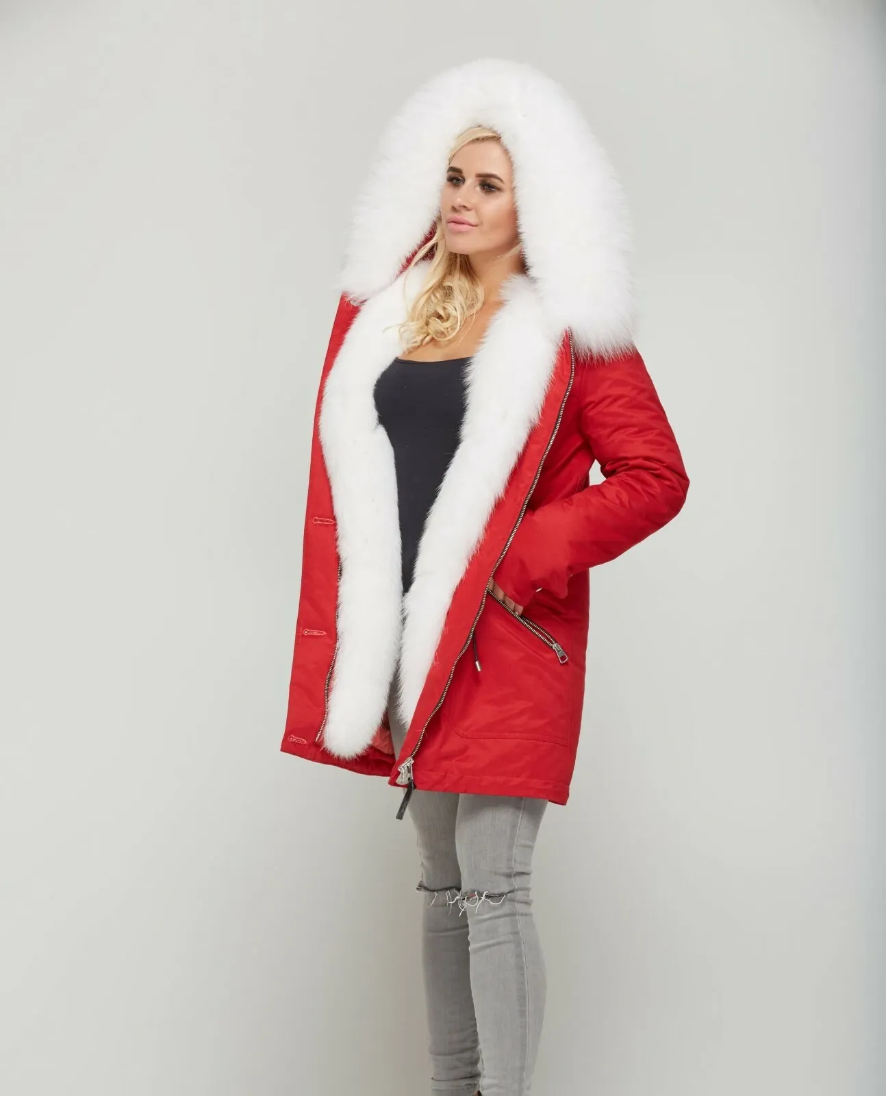 Women's Red parka with white fur - Image 5
