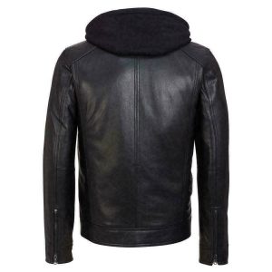 Removable Hood Men's Black Hooded Biker Jacket Real real Cowhide Jacket