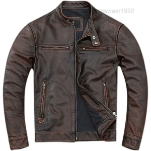 Retro Distressed Cowhide Cowhide Jacket Men's Real Cowhide | Motorcycle jacket