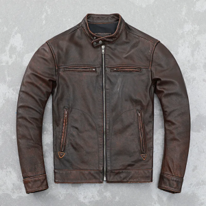 Retro Distressed Cowhide Cowhide Jacket Men's Real Cowhide | Motorcycle jacket