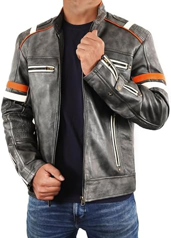 SKY-SELLER Black Cowhide Jacket Men - Black Real real Mens Motorcycle Jacket - Image 3