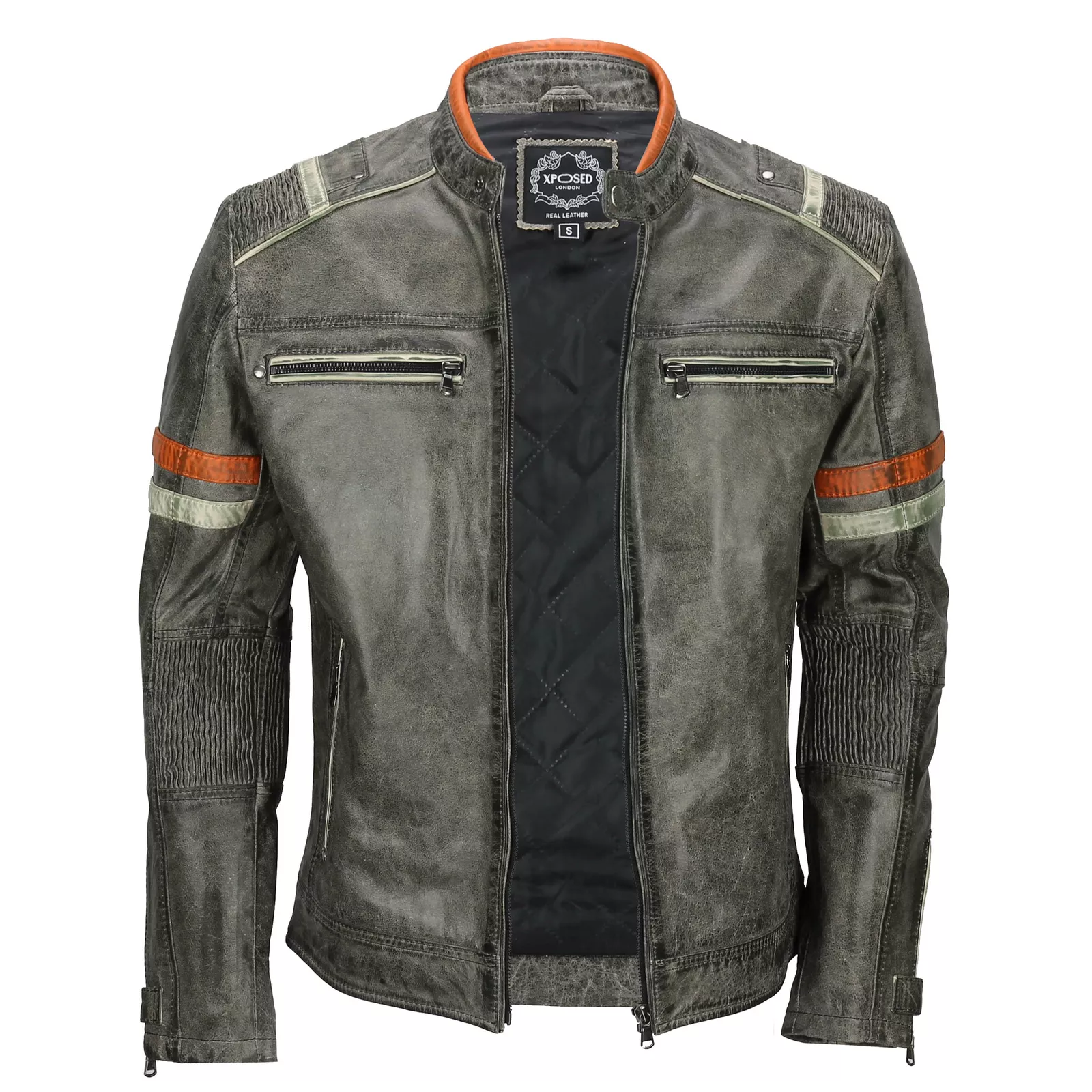 SKY-SELLER Black Cowhide Jacket Men - Black Real real Mens Motorcycle Jacket