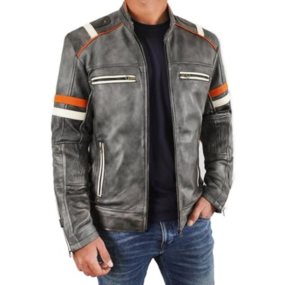 SKY-SELLER Black Cowhide Jacket Men - Black Real real Mens Motorcycle Jacket - Image 9