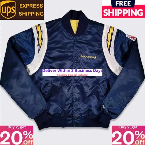 San Diego Chargers 80’s Navy Blue Full-Snap Satin Bomber Varsity Women's Jacket
