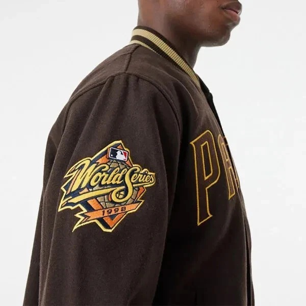 San Diego Padres Brown Wool Full-Snap Varsity Women's Letterman Bomber Jacket - Image 2