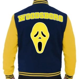 Scream Woodsboro Navy Blue Wool & Yellow Cowhide Letterman Men_s Varsity Jacket