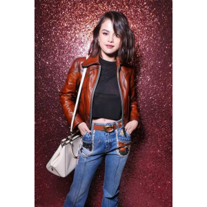 Selena Brown Distressed Brown Cowhide Motorcycle Fashion Jacket for Women's