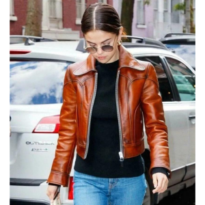 Selena Brown Distressed Brown Cowhide Motorcycle Fashion Jacket for Women's