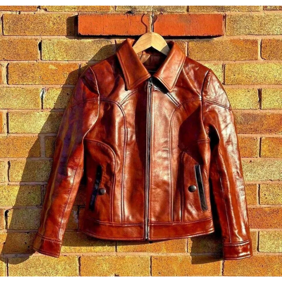 Selena Brown Distressed Brown Cowhide Motorcycle Fashion Jacket for Women's - Image 3